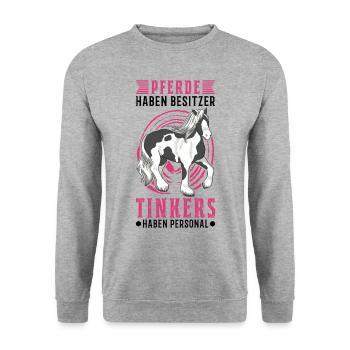 Pferde haben Besitzer Tinkers haben Personal - Unisex Pullover - Weißgrau meliert - Vorne - Alina (178cm) & Michal (187cm)