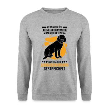 Bayerischer Gebirgsschweißhund Glück BGS - Unisex Pullover - Weißgrau meliert - Vorne - Alina (178cm) & Michal (187cm)