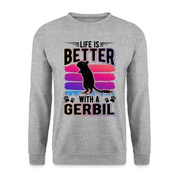 La vie est meilleure avec une gerbille de rat de course Gerbil - Sweat-shirt Unisexe - gris chiné - Devant - Alina (178cm) & Michal (187cm)