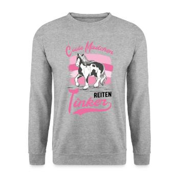 Coole Mädchen reiten Tinker Irish Tinker - Unisex Pullover - Weißgrau meliert - Vorne - Alina (178cm) & Michal (187cm)