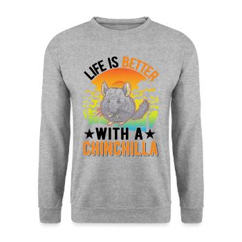 Life is better with an Chinchilla - Unisex Pullover - Weißgrau meliert - Vorne - Alina (178cm) & Michal (187cm)