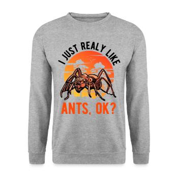 J’aime vraiment Ants Anthill Ant - Sweat-shirt Unisexe - gris chiné - Devant - Alina (178cm) & Michal (187cm)