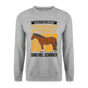 Freiberger Pferd Einhorn - Unisex Pullover - Weißgrau meliert - Vorne - Alina (178cm) & Michal (187cm)