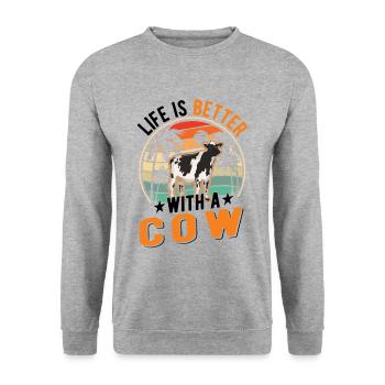 Life is better with a Cow Rinder Kühe Kuh - Unisex Pullover - Weißgrau meliert - Vorne - Alina (178cm) & Michal (187cm)