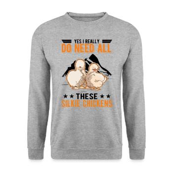 J’ai vraiment besoin de tous ces poulets Silkie - Sweat-shirt Unisexe - gris chiné - Devant - Alina (178cm) & Michal (187cm)