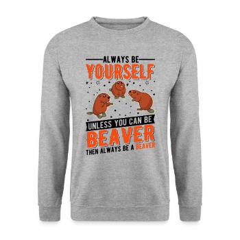 Biber Biberdamm Beaver - Unisex Pullover - Weißgrau meliert - Vorne - Alina (178cm) & Michal (187cm)