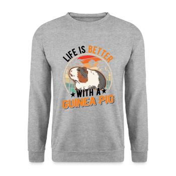 La vie est meilleure avec un cochon d’Inde Meerschweinchen - Sweat-shirt Unisexe - gris chiné - Devant - Alina (178cm) & Michal (187cm)