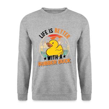 La vie est meilleure avec un Rubber Duck Gummiente - Sweat-shirt Unisexe - gris chiné - Devant - Alina (178cm) & Michal (187cm)