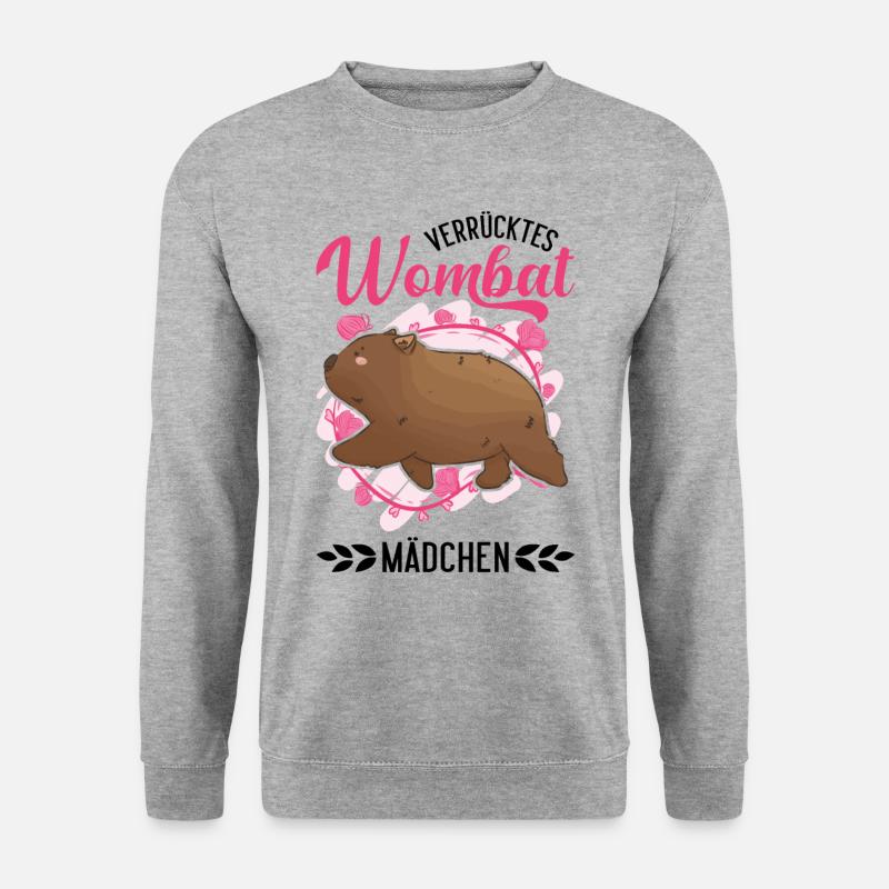 Verrücktes Wombat Mädchen - Unisex Pullover - Weißgrau meliert