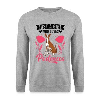 Just a girl who loves Podencos Mädchen - Unisex Pullover - Weißgrau meliert - Vorne - Alina (178cm) & Michal (187cm)