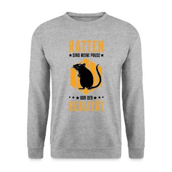 Ratten sind meine Pause vor der Realität - Unisex Pullover - Weißgrau meliert - Vorne - Alina (178cm) & Michal (187cm)