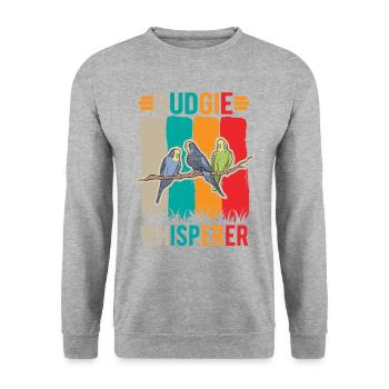 Perruche Budgerigar Whisperer Welli - Sweat-shirt Unisexe - gris chiné - Devant - Alina (178cm) & Michal (187cm)