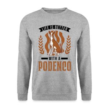 Life is better with a Podenco Spanish Greyhound - Unisex Sweatshirt - salt & pepper - Front - Alina (178cm) & Michal (187cm)