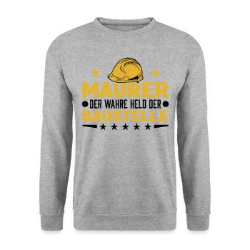Maurer Der wahre Held der Baustelle Maurermeister - Unisex Pullover - Weißgrau meliert - Vorne - Alina (178cm) & Michal (187cm)