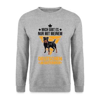 Mich gibt es nur mit meinem Deutschen Jagdterrier - Unisex Pullover - Weißgrau meliert - Vorne - Alina (178cm) & Michal (187cm)
