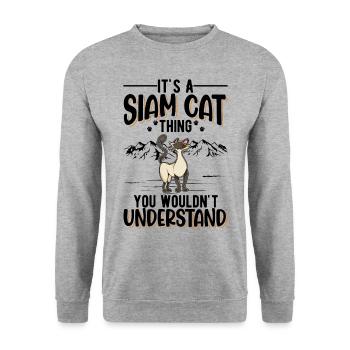 Siamkatzen Ding Siam Cat Siamesische Katze - Unisex Pullover - Weißgrau meliert - Vorne - Alina (178cm) & Michal (187cm)