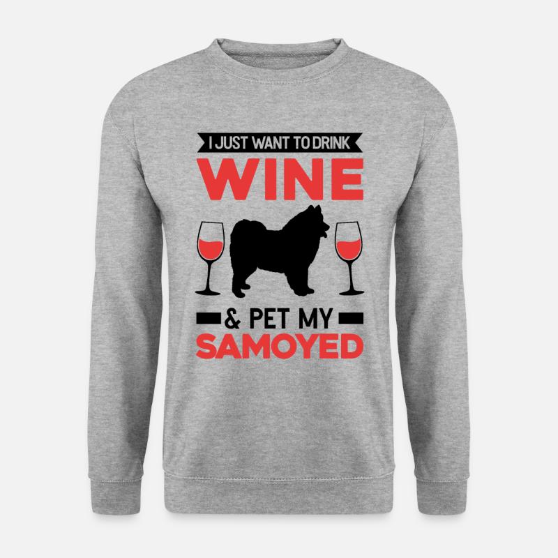Samojede und Wein - Unisex Pullover - Weißgrau meliert