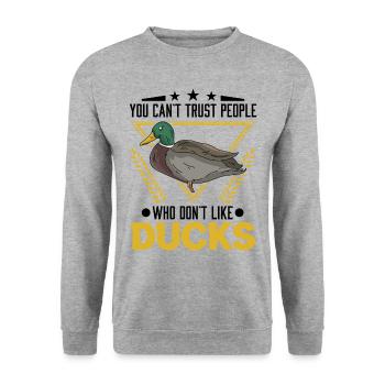 You can't trust people who don't like Ducks Enten - Unisex Pullover - Weißgrau meliert - Vorne - Alina (178cm) & Michal (187cm)