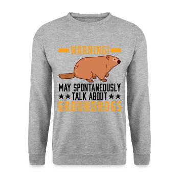 Murmeltier Geschenk Groundhog Day Woodchuck - Unisex Pullover - Weißgrau meliert - Vorne - Alina (178cm) & Michal (187cm)