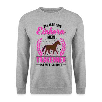 Trakehner Einhorn Trakehner Geschenk - Unisex Pullover - Weißgrau meliert - Vorne - Alina (178cm) & Michal (187cm)