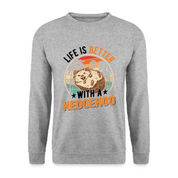 Life is better with a Hedgehog Igel - Unisex Sweatshirt - salt & pepper - Front - Alina (178cm) & Michal (187cm)