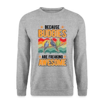 Budgerigar Gift Welli Parakeet - Unisex Sweatshirt - salt & pepper - Front - Alina (178cm) & Michal (187cm)