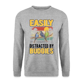 Facilement distrait par les perruches Budgerigar - Sweat-shirt Unisexe - gris chiné - Devant - Alina (178cm) & Michal (187cm)