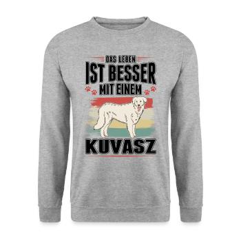Das Leben ist besser mit einem Kuvasz - Unisex Pullover - Weißgrau meliert - Vorne - Alina (178cm) & Michal (187cm)