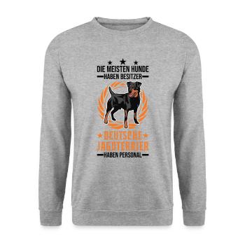 Deutscher Jagdterrier Personal - Unisex Pullover - Weißgrau meliert - Vorne - Alina (178cm) & Michal (187cm)