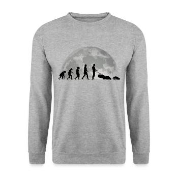 Mähroboter Evolution Mond Rasenroboter - Unisex Pullover - Weißgrau meliert - Vorne - Alina (178cm) & Michal (187cm)