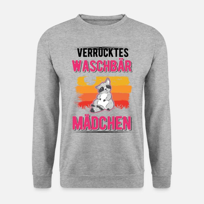Verrücktes Waschbär MädchenRaccoon - Unisex Pullover - Weißgrau meliert