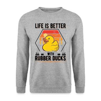 La vie est meilleure avec Rubber Ducks Rubber Duck - Sweat-shirt Unisexe - gris chiné - Devant - Alina (178cm) & Michal (187cm)