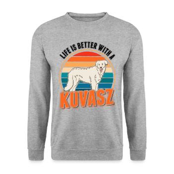 Life is better with a Kuvasz Dog - Unisex Pullover - Weißgrau meliert - Vorne - Alina (178cm) & Michal (187cm)