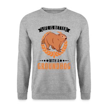 Life is better with a Groundhog Marmot - Unisex Sweatshirt - salt & pepper - Front - Alina (178cm) & Michal (187cm)