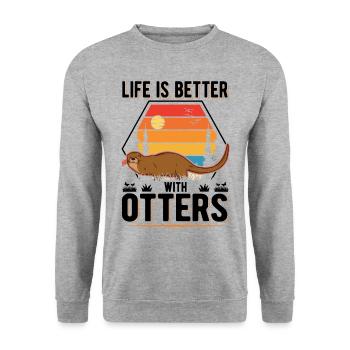 La vie est meilleure avec Otters Otter Sea Otter - Sweat-shirt Unisexe - gris chiné - Devant - Alina (178cm) & Michal (187cm)