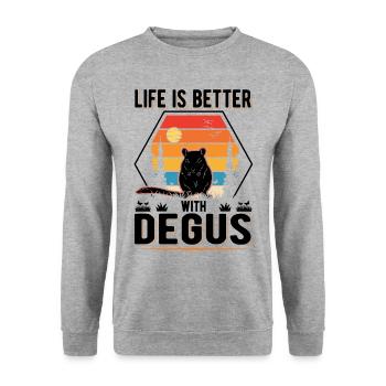 La vie est meilleure avec Degus - Sweat-shirt Unisexe - gris chiné - Devant - Alina (178cm) & Michal (187cm)
