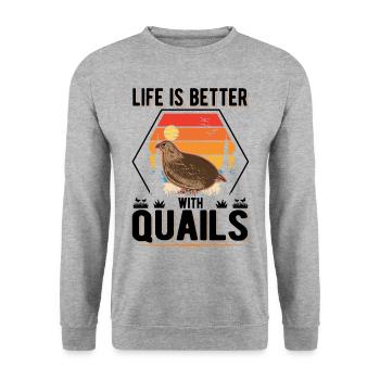 La vie est meilleure avec Cailles Caille - Sweat-shirt Unisexe - gris chiné - Devant - Alina (178cm) & Michal (187cm)