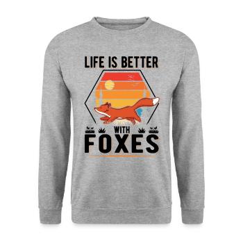 La vie est meilleure avec Foxes Fuchs - Sweat-shirt Unisexe - gris chiné - Devant - Alina (178cm) & Michal (187cm)