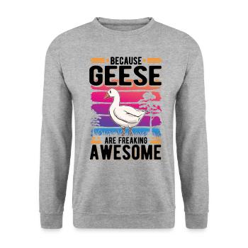 Because Geese are freaking awesome Gänse - Unisex Pullover - Weißgrau meliert - Vorne - Alina (178cm) & Michal (187cm)