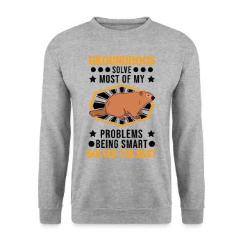 Cadeau Marmotte Jour de la marmotte Marmotte - Sweat-shirt Unisexe - gris chiné - Devant - Alina (178cm) & Michal (187cm)
