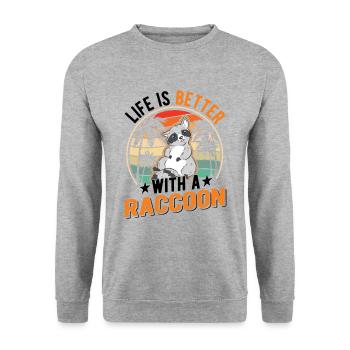 Life is better with a Raccoon Waschbär - Unisex Sweatshirt - salt & pepper - Front - Alina (178cm) & Michal (187cm)