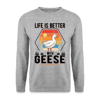 Life is better with Geese Goose Goose - Unisex Sweatshirt - salt & pepper - Front - Alina (178cm) & Michal (187cm)