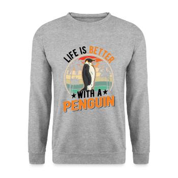 Life is better with a Penguin Pinguin - Unisex Pullover - Weißgrau meliert - Vorne - Alina (178cm) & Michal (187cm)