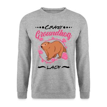 Verrückte Murmeltier Frau Crazy Groundhog lady - Unisex Pullover - Weißgrau meliert - Vorne - Alina (178cm) & Michal (187cm)