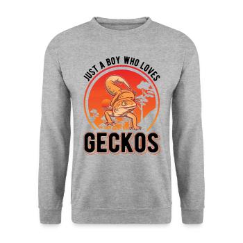 Gecko Junge Leopardengecko - Unisex Pullover - Weißgrau meliert - Vorne - Alina (178cm) & Michal (187cm)