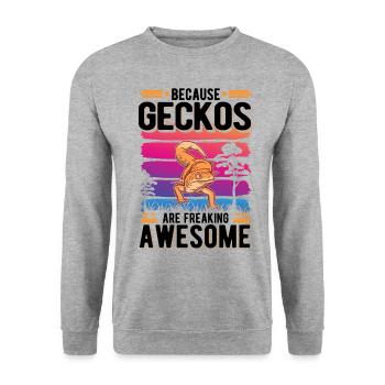 Because Geckos are freaking awesome - Unisex Pullover - Weißgrau meliert - Vorne - Alina (178cm) & Michal (187cm)