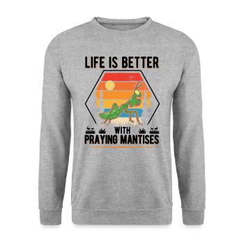 Life is better with Praying Mantises - Unisex Sweatshirt - salt & pepper - Front - Alina (178cm) & Michal (187cm)