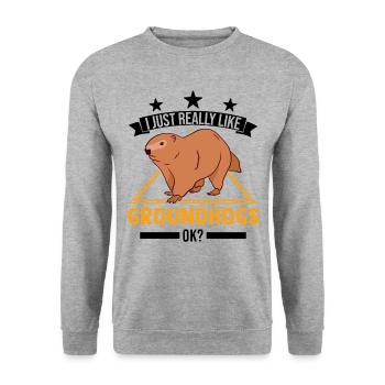 J’aime vraiment Groundhogs ok Marmot - Sweat-shirt Unisexe - gris chiné - Devant - Alina (178cm) & Michal (187cm)
