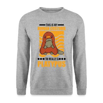 Costume d’ornithorynque d’Halloween - Sweat-shirt Unisexe - gris chiné - Devant - Alina (178cm) & Michal (187cm)