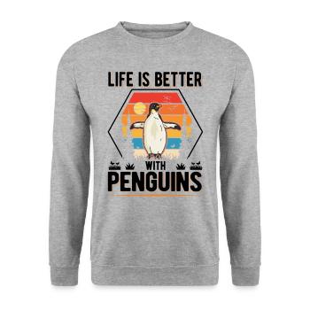 Life is better with Penguins Penguin - Unisex Sweatshirt - salt & pepper - Front - Alina (178cm) & Michal (187cm)